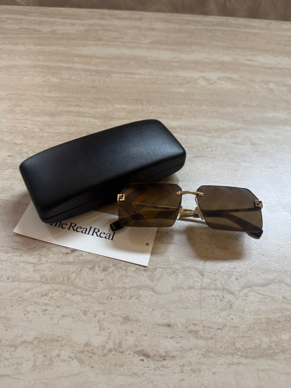 Fendi Rimless Square Sunglasses in Brown and Gold